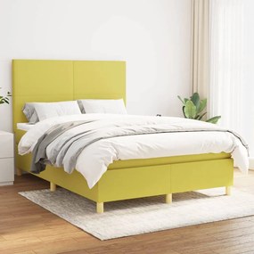 vidaXL Cama com molas/colchão 140x190 cm tecido verde