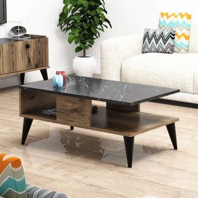 Mesa de Centro Lidya – Nogueira e Mármore – 90 cm x 39,6 cm x 54 cm