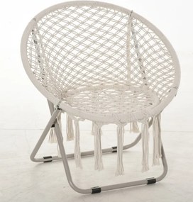 Poltrona redonda de jardim Loveuse, em forma de lua, dobrável, de grande conforto, em macramé de algodão e poliéster, bege