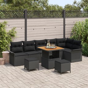 Conjunto de Sofá de Jardim de 9 Peças vidaXL com Almofadas em Rattan P