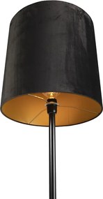 Candeeiro de pé preto com abajur de veludo preto com dourado 40 cm - Simplo