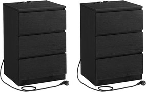 Conjunto de 2 mesas de cabeceira 35 x 40 x 59 cm modernas com 2 tomadas CA e 2 portas USB Pretas