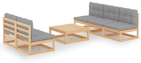 vidaXL 6 pcs conjunto lounge de jardim com almofadões pinho maciço