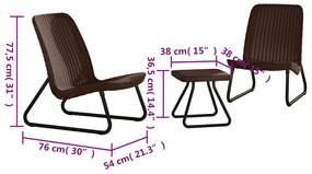 Keter Conjunto de mobiliário de pátio 3 pcs Rio cappuccino 218157