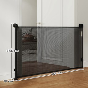 Barreira para Cães Retrátil 0-144 cm  para Cães Pequenos Barreira de Segurança para Animais de Estimação com Fecho Preto