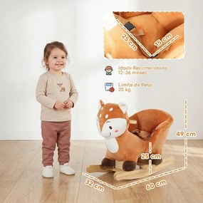 Cavalo de Baloiço para Bebés 12-36 Meses em Forma de Veado com Base Larga, Sons e Cinto de Segurança, Castanho-Escuro