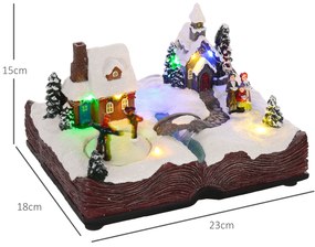 Aldeia de Natal Cena Natalícia com Luzes LED Música e Patinadores Giratórios Decoração de Natal 23x18x15 cm Multicor