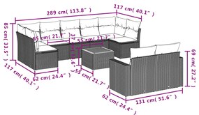 10 pcs conjunto de sofás p/ jardim com almofadões vime PE bege