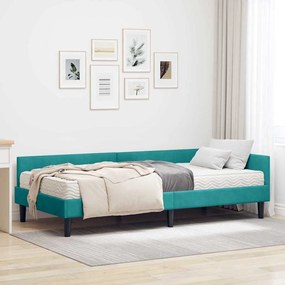 vidaXL Estrutura de Cama de Canto com Colchão 2 pcs Turquesa Veludo