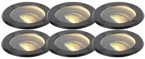 Conjunto de 6 focos de exterior inteligentes ajustáveis pretos IP65 com LED - Delux Moderno