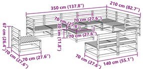 11 pcs conjunto sofás de jardim madeira de pinho maciça