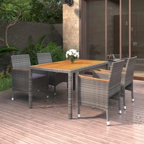 vidaXL 5 pcs conjunto de jantar para jardim vime PE cinzento