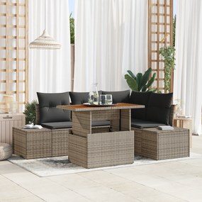 Conjunto de Sofá de Jardim com Almofadas Cinza Rattan Poliéster