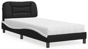 vidaXL Cama com colchão 80x200 cm couro artificial preto e branco