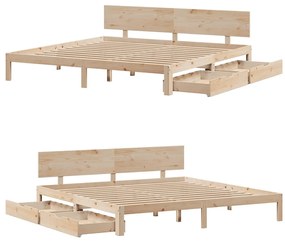 Estrutura de cama c/ gavetas 180x200 cm madeira de pinho maciça