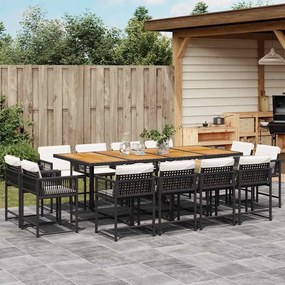 vidaXL 13 pcs conjunto de jantar p/jardim com almofadões vime PE preto