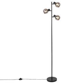 Candeeiro de pé Art Deco preto 3 luzes com vidro fumê - VIDRO Art Deco