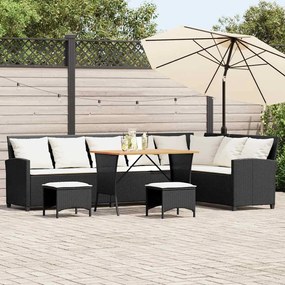 4pcs conjunto sofás de jardim com almofadões em L vime PE preto