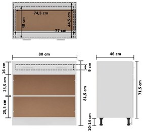 Armário inferior c/ gavetas 80x46x81,5cm contraplacado branco