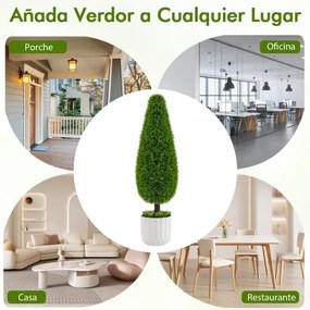 Conjunto Arbusto artificial em forma de gota de cedro 90 Cm em vaso verde