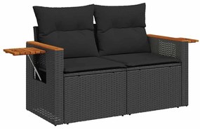 4 pcs conjunto sofás jardim c/ almofadões vime PE/acácia preto