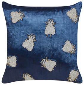 Conjunto de 2 almofadas decorativas com motivo de mosca em veludo azul marinho 45 x 45 cm PENTAS Beliani
