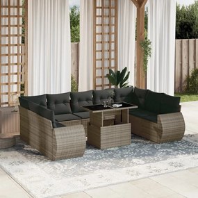 10 pcs conjunto sofás de jardim c/ almofadões vime PE cinzento