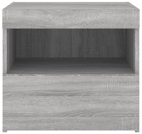 Mesa de cabeceira com luzes LED 50x40x45 cm cinzento-sonoma