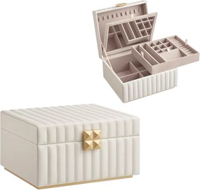 Caixa de joias espelhada de 2 camadas da coleção SONGMICS HOME ANAH, organizadora de joias, bandeja removível, superfície de PU costurada, efeito flutuante, 8,5 x 9,4 x 5,3 polegadas, presente