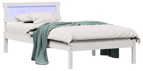Cama com Cabeceira de LED Branca, 90 x 200 cm, em Madeira de Pinus