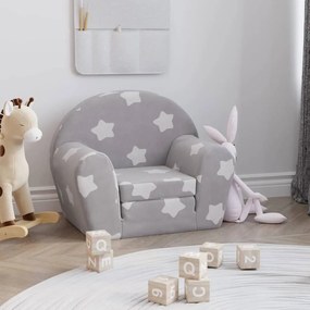 341773 vidaXL Sofá-cama infantil de c/ estrelas pelúcia cinzento-claro