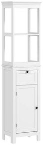 HOMCOM Coluna Casa de Banho Móvel Casa de Banho com Gaveta Porta Prateleira Ajustável e 2 Compartimentos 40x30x165 cm Branco | Aosom Portugal