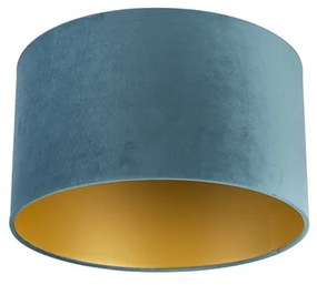 Abajur em veludo azul 35/35/20 com interior dourado