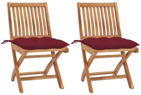 vidaXL Cadeiras jardim c/ almofadões vermelho tinto 2 pcs teca maciça