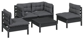 5 pcs conjunto lounge de jardim c/ almofadões pinho maciço