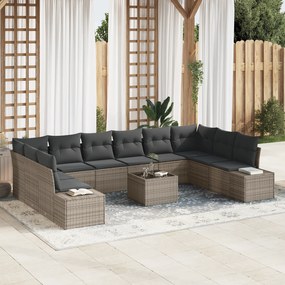 vidaXL Conjunto de Sofá de Jardim de 10 Peças com Almofadas Preto Rattan PE