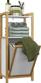 Móvel de pé em bambu, cesto de roupa suja para casa de banho, economizador de espaço - 2 prateleiras - 40 x 30 x 86,5 cm