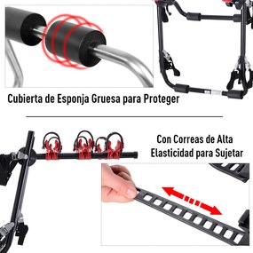 HOMCOM Suporte para Bicicletas Traseiro Dobrável com Correias Até 3 Bicicletas Suporte de Bicicleta Universal Carga 40 kg 68x52x60 cm Aço e Alumínio