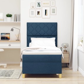 Cama Box com Colchão &amp; LED Azul 90x200 cm Tecido