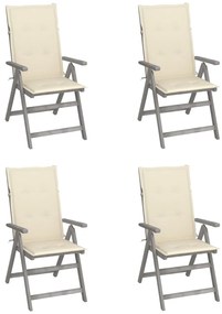 Cadeiras jardim reclináveis c/ almofadões 4 pcs acácia maciça