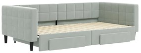 Sofá-cama c/ gavetão e gavetas 100x200 cm veludo cinzento-claro