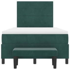 Cama Box Spring com Colchão &amp; Banco Verde Escuro 120x200 cm Veludo