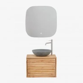 Conjunto De Móveis De Banheiro De Madeira Suspensos Deleyna Madeira Natural & Cimento Cinzento Redondo Ø40 Cm Tarsis & Quadrado - Sklum