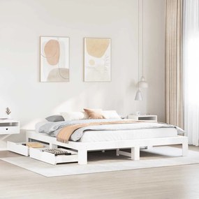 Cama sem colchão 200x200 cm madeira de pinho maciça branco