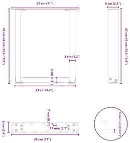 Pés para mesa de centro em formato de U, 2 peças, aço natural, 28 x (4