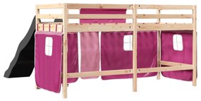 Cama alta p/ criança c/ cortinas 90x200 cm pinho maciço rosa