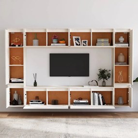 Móveis de TV 8 pcs madeira de pinho maciça branco