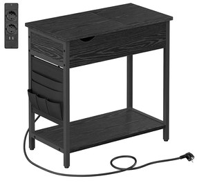 Mesa lateral VASAGLE com filtro de linha, mesa lateral estreita com portas USB, bolsas, criado-mudo, para sala de estar, quarto, efeito madeira preta LET311B56