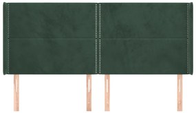 Cabeceira cama c/ abas veludo 183x16x118/128 cm verde-escuro