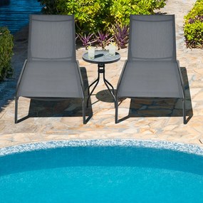 Conjunto de 2 espreguiçadeiras com rodas, tecido de secagem rápida e encosto reclinável em 6 posições, para exterior, piscina, pátio e jardim, cinzent